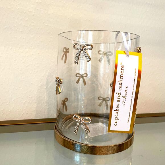 Cupcakes & Cashmere GOLD RHINESTONE BOW Glass Hurricane Vase - Picture 10 of 13